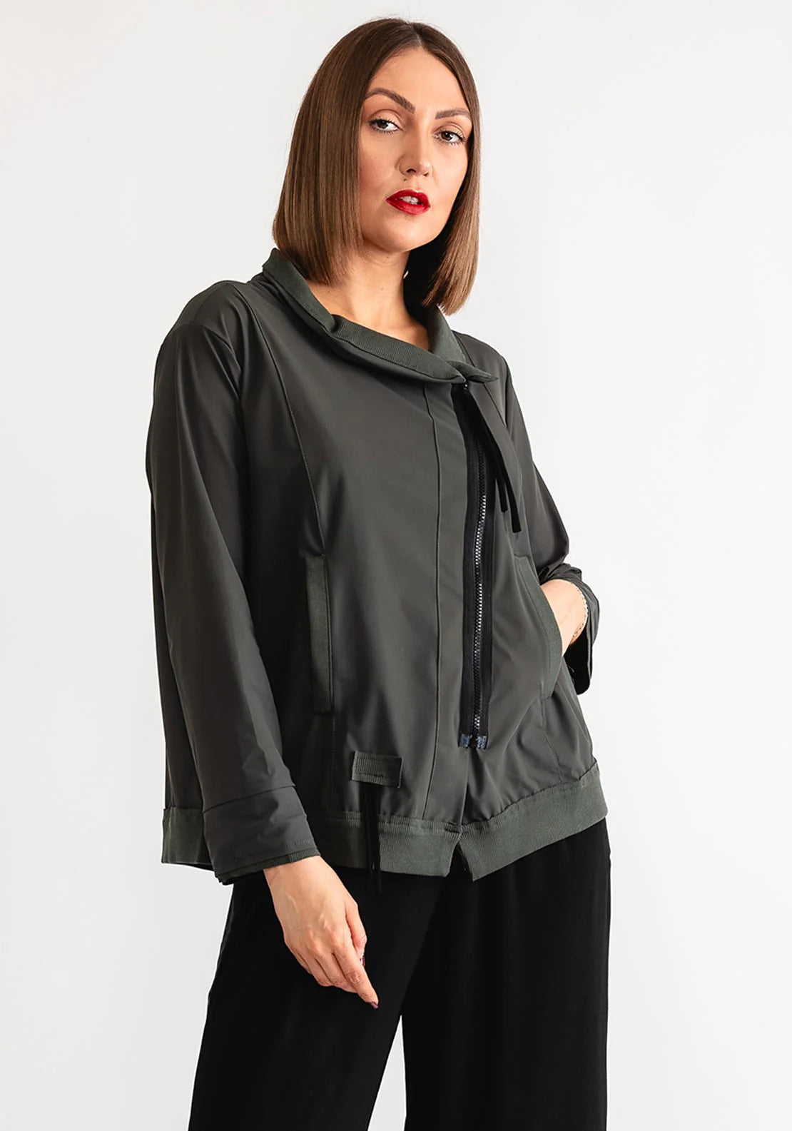 Naya Green Black Mixed Jacket With Zip