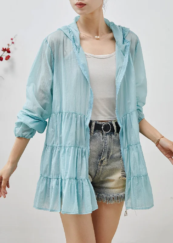 Organic Sky Blue Hooded Patchwork Spandex Coats Summer