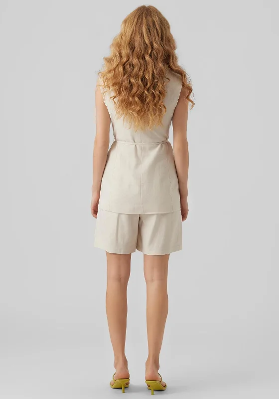 Vero Moda Lillmae Sleeveless Long Blazer, Oatmeal