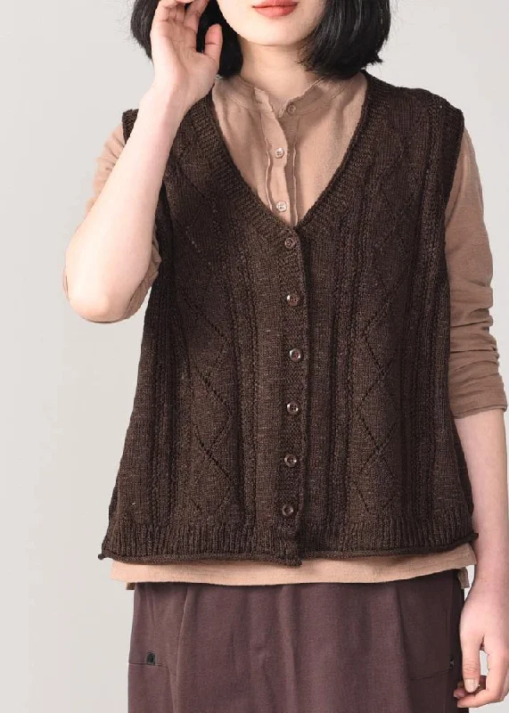 Winter chocolate knit coats trendy plus size sleeveless knitted coat back open