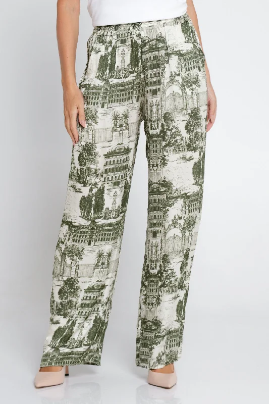 Dimitra Satin Pants - Green Print