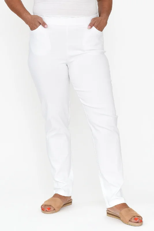 Dixon White Cotton Stretch Pants