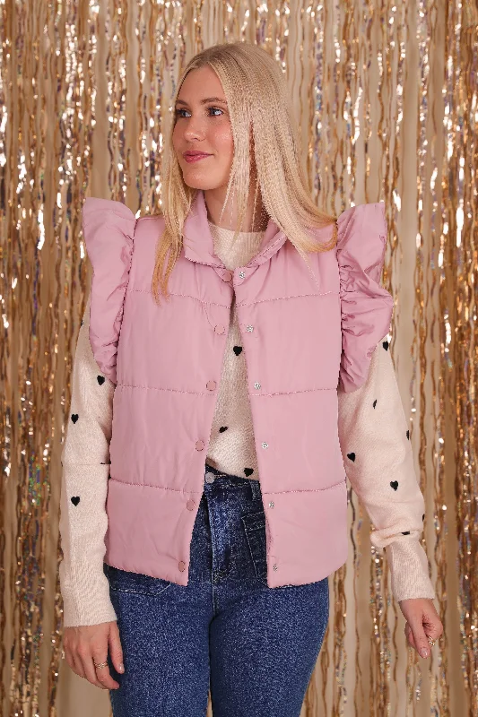 Fun and Frilly Puffer Vest-Blush