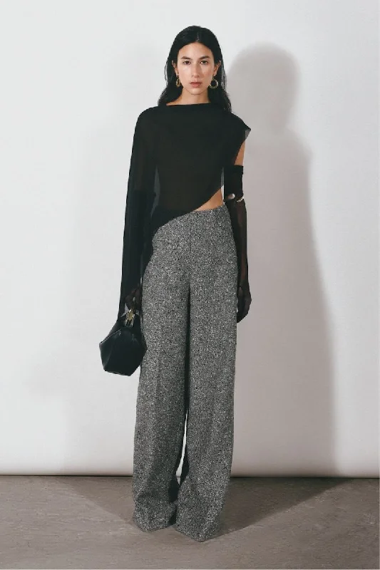 GRAY TWEED STRAIGHT PANTS