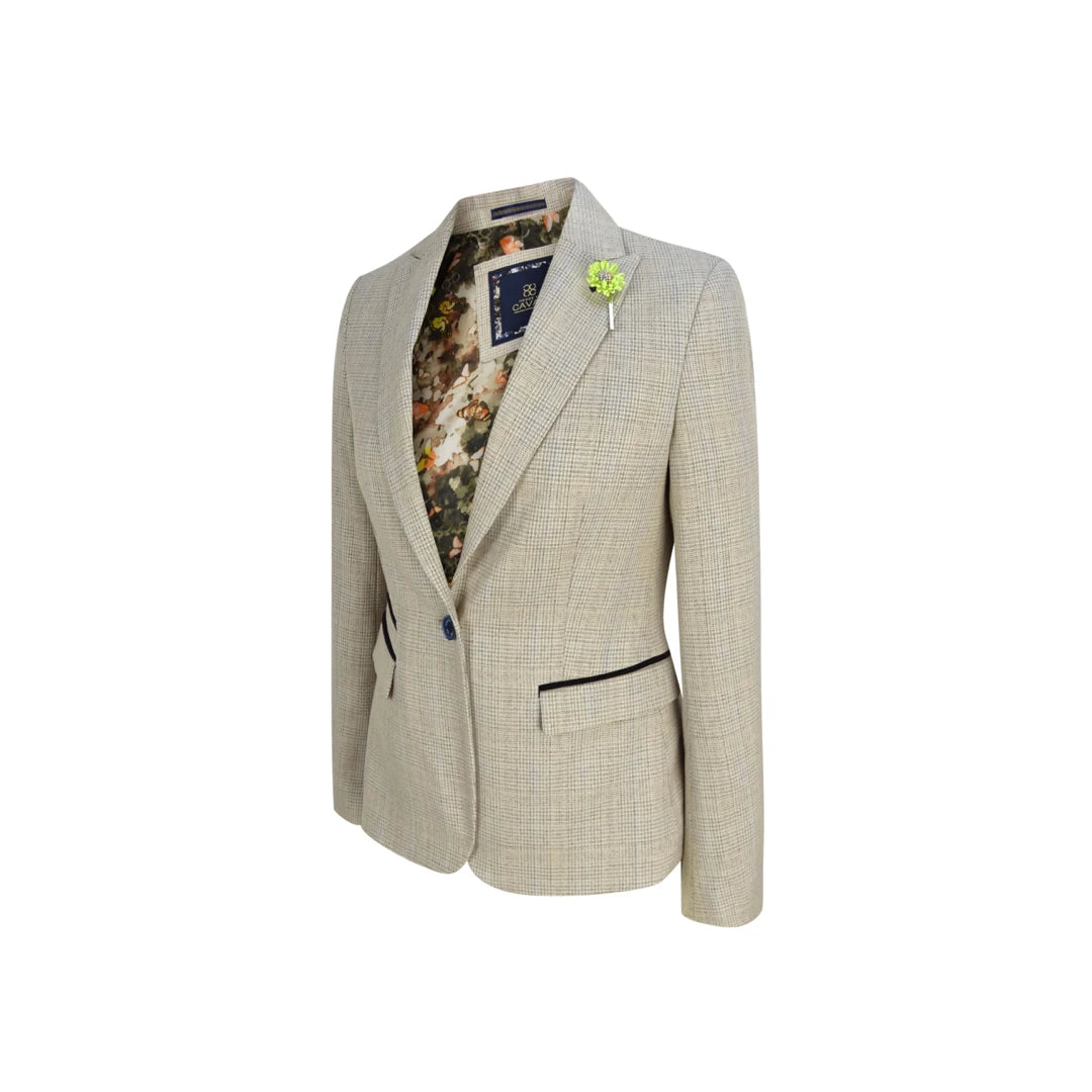 Caridi - Women's Tweed Herringbone Cream Peaky Blinders Jacket