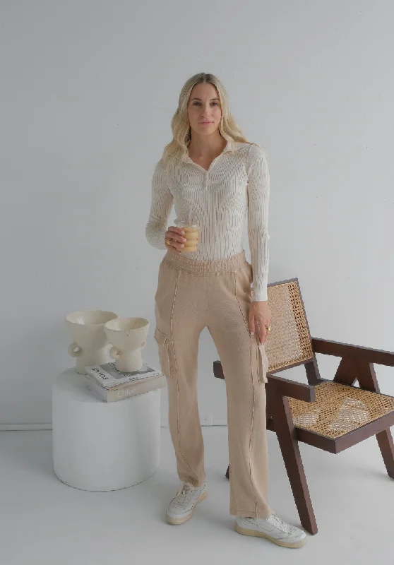 Miann & Co Womens - Blake Knitted Cargo Pant - Stone