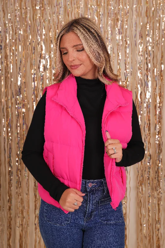 On the Slopes Puffer Vest-Hot Pink