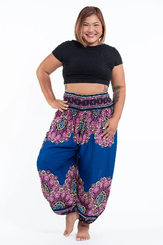 Plus Size Peony Mandalas Women's Harem Pants in Blue