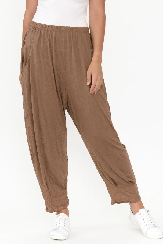 Rylee Brown Crinkle Cotton Pants