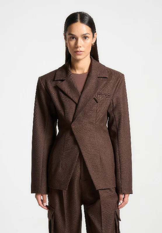 Tailored Contour Double Breasted Blazer - Brown