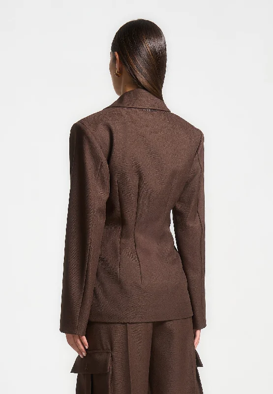 Tailored Contour Double Breasted Blazer - Brown