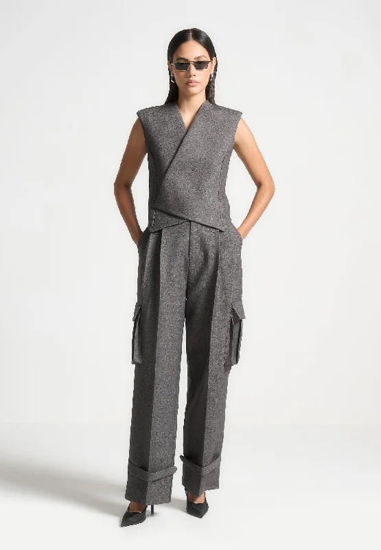 Textured Tailored Wrap Waistcoat - Grey Marl