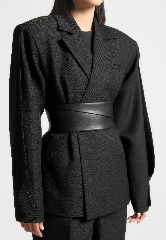 Twist Sleeve Tailored Blazer with Belt - Black