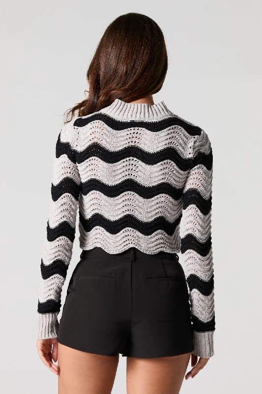 Open Knit Scallop Hem Sweater