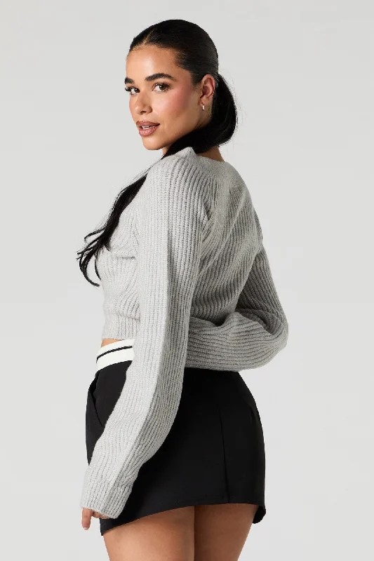 Ribbed Knit V-Neck Cropped Sweater