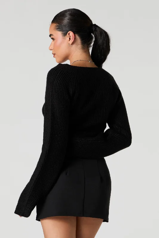 Ribbed Knit V-Neck Cropped Sweater