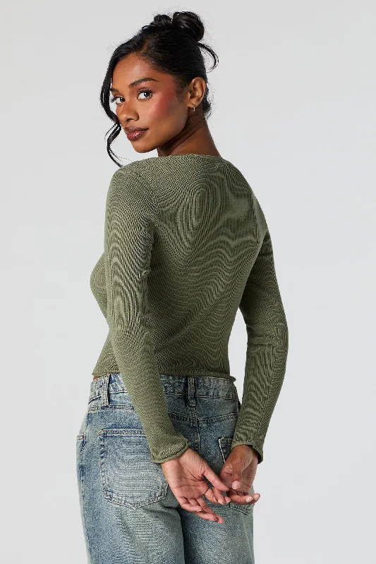 Ribbed Knit Scoop Neck Skimmer Sweater