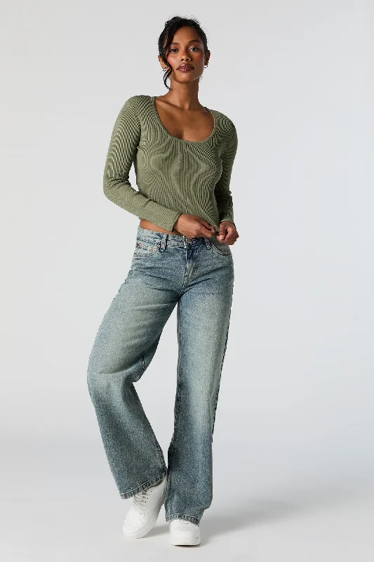 Ribbed Knit Scoop Neck Skimmer Sweater