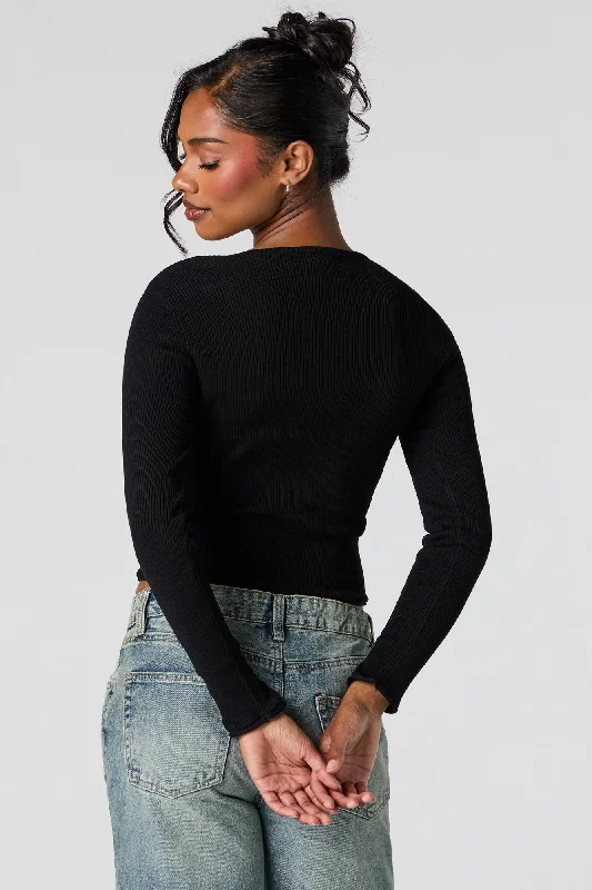 Ribbed Knit Scoop Neck Skimmer Sweater