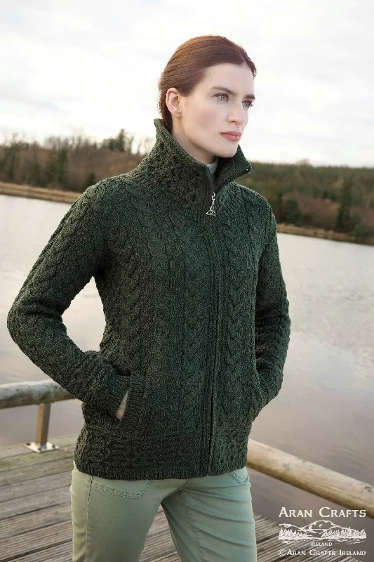 Aran Crafts Double Collar Trinity Cardigan | Green