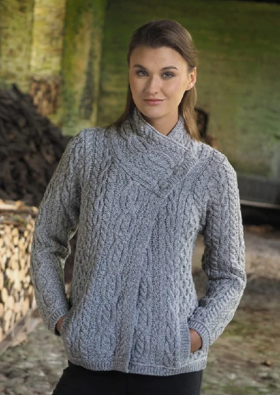 Aran Crafts Three Button Cardigan | Grey