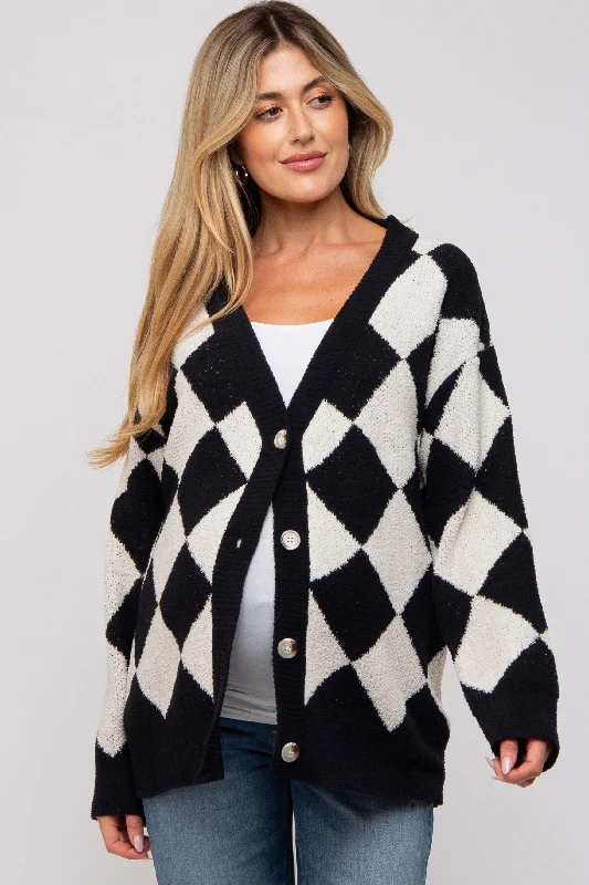 Black Argyle Soft Knit Maternity Cardigan