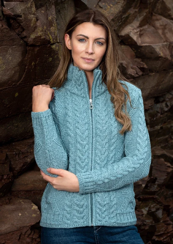 Cable Knit Aqua Aran Cardigan