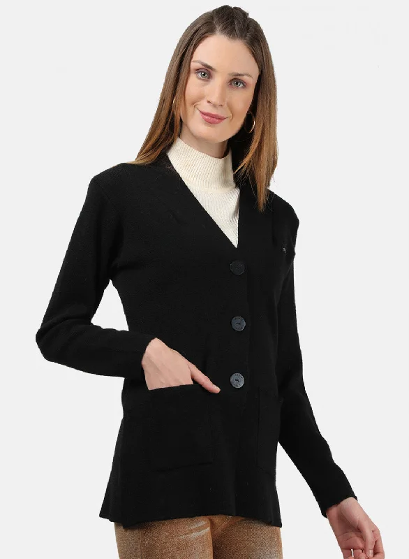 Women Black Solid Cardigan