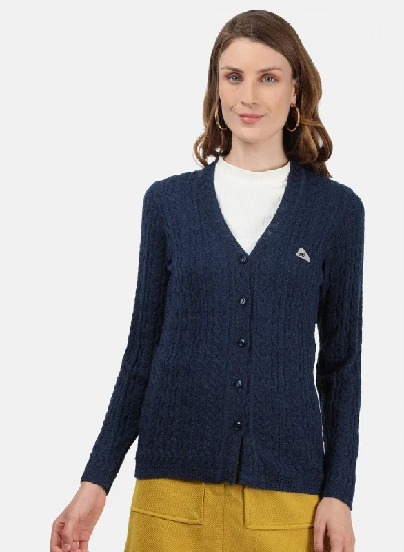 Women Blue Self Cardigan