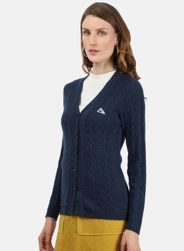 Women Blue Self Cardigan