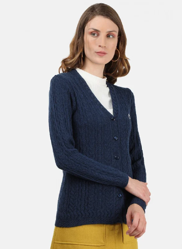 Women Blue Self Cardigan