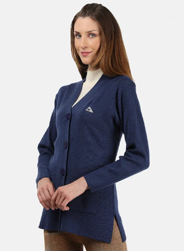 Women Blue Solid Cardigan