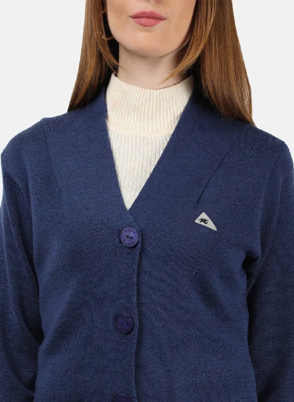 Women Blue Solid Cardigan