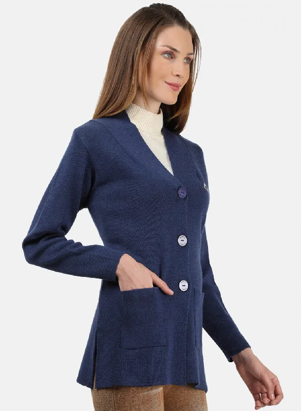 Women Blue Solid Cardigan