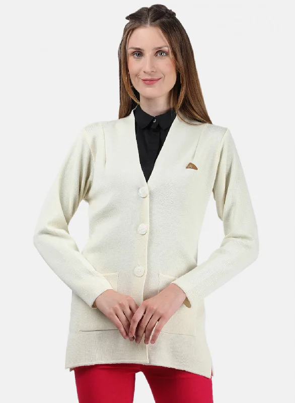 Women Cream Solid Cardigan