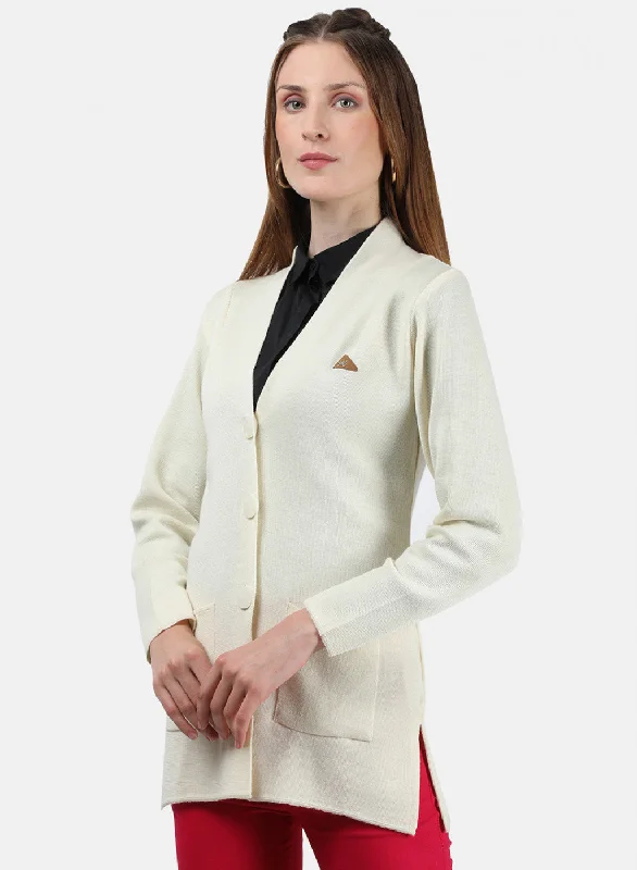 Women Cream Solid Cardigan