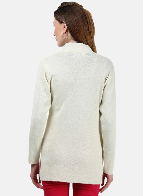 Women Cream Solid Cardigan