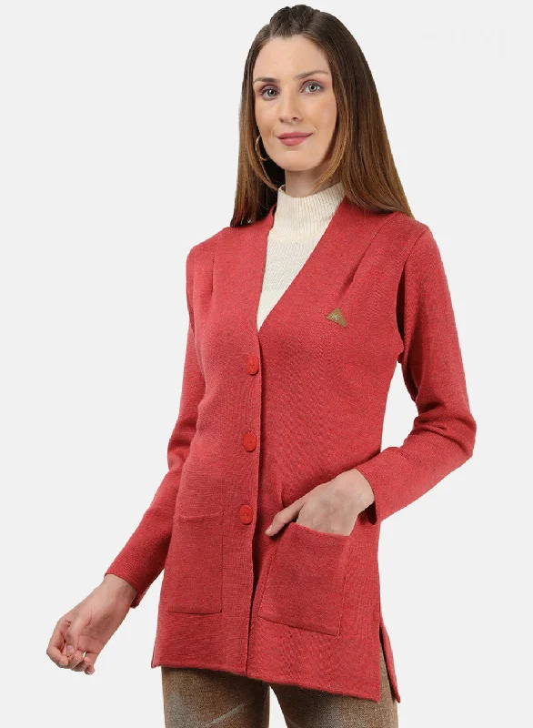 Women Light Red Solid Cardigan