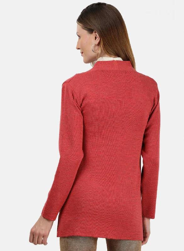 Women Light Red Solid Cardigan