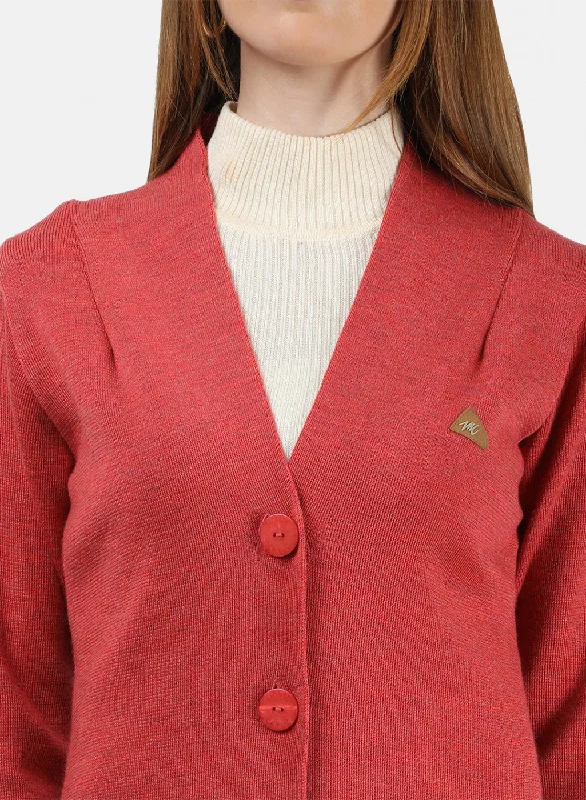 Women Light Red Solid Cardigan