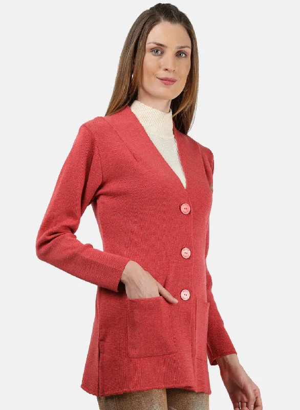 Women Light Red Solid Cardigan