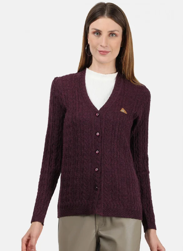 Women Maroon Self Cardigan