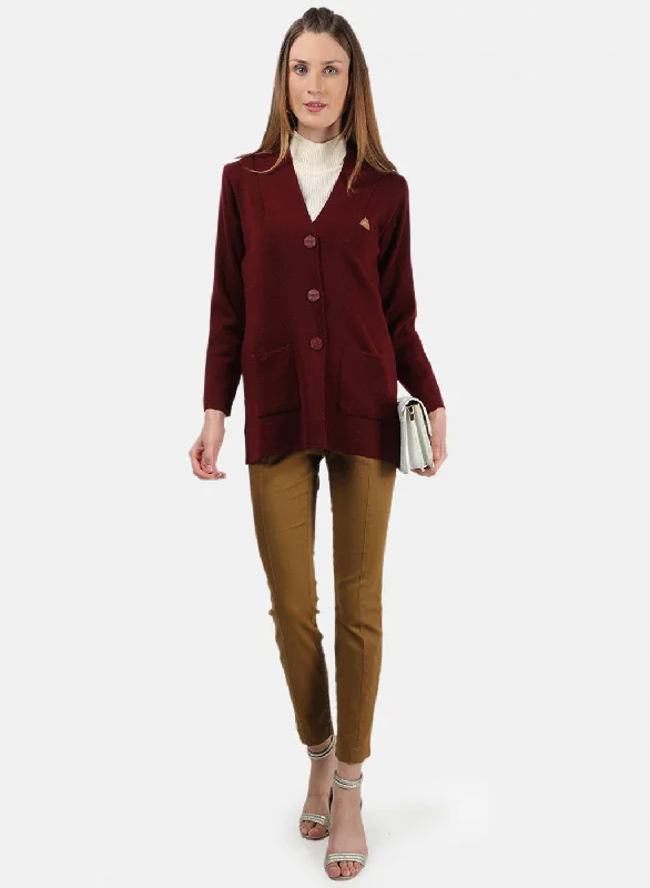 Women Maroon Solid Cardigan