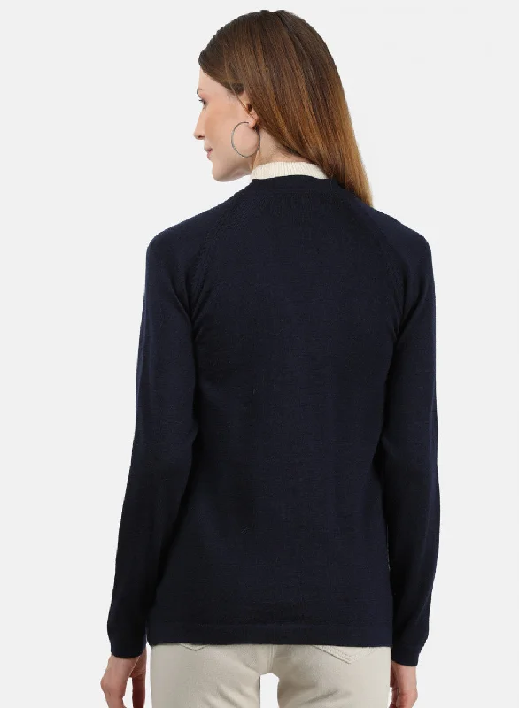 Women Navy Blue Solid Cardigan