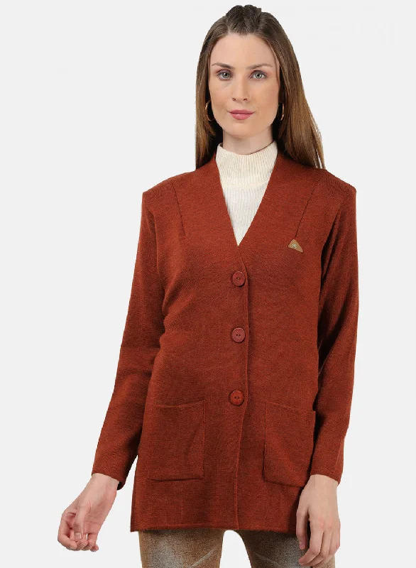 Women Orange Solid Cardigan