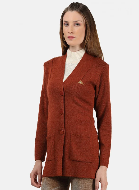 Women Orange Solid Cardigan