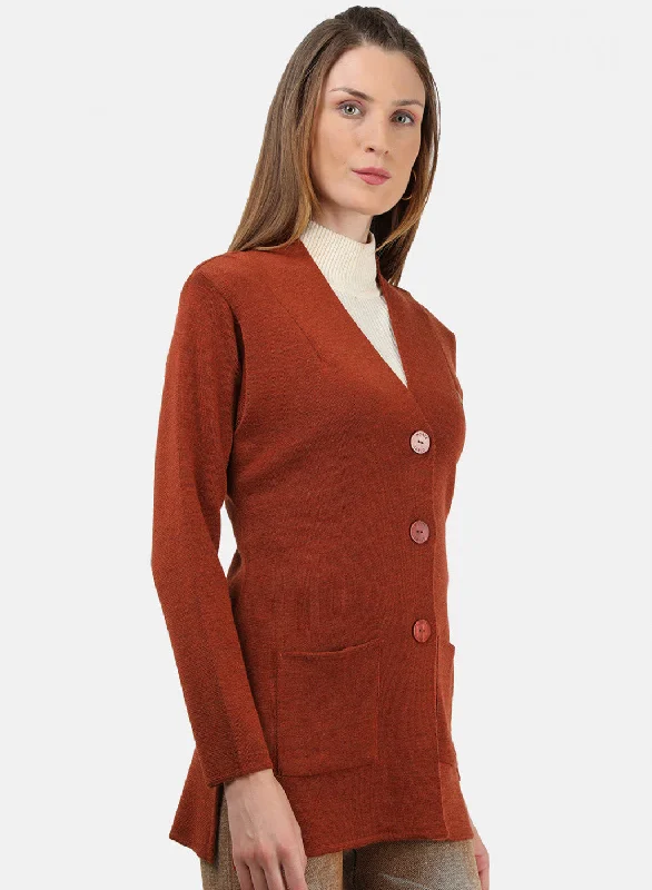 Women Orange Solid Cardigan