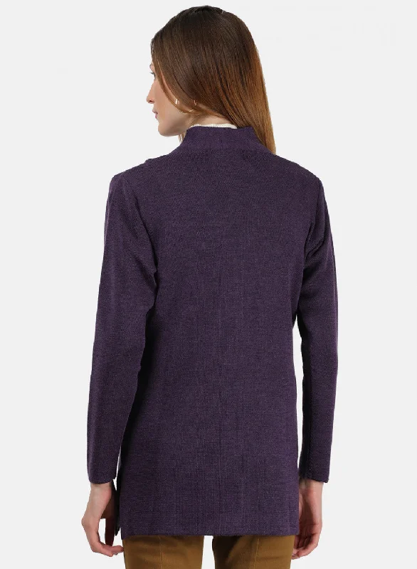 Women Purple Solid Cardigan