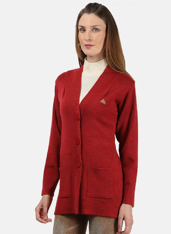 Women Red Solid Cardigan