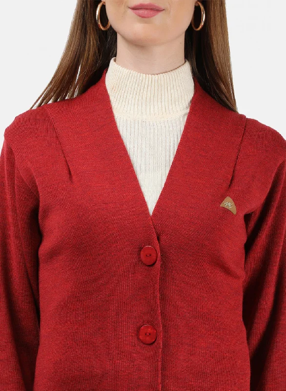 Women Red Solid Cardigan